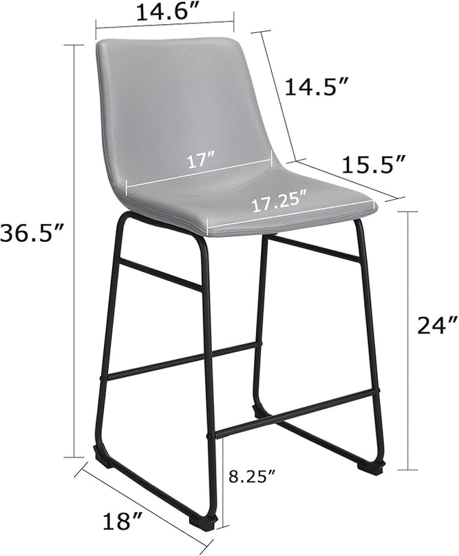 Bar Stools Set of 2, 26 Inches Bar Stool with Back, Carbon Fiber Bar Chair with Metal Legs (Light Grey) - LeafyLoom