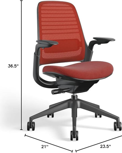 Steelcase Series 1 Office Chair - Ergonomic Work Chair with Wheels for Carpet - Helps Support Productivity - Weight-Activated Controls, Back Supports & Arm Support - Easy Assembly - Scarlet - LeafyLoom