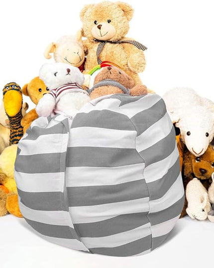 27Inch Stuffed Animal Storage Bean Bag Chairs for Kids Room, Stuff and Sit Storage Bean Bag Cover for Organizing Boys and Girls Plush Toy for Kids—Gray - LeafyLoom