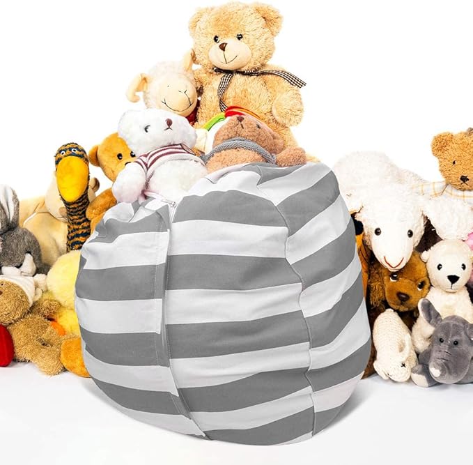 27Inch Stuffed Animal Storage Bean Bag Chairs for Kids Room, Stuff and Sit Storage Bean Bag Cover for Organizing Boys and Girls Plush Toy for Kids—Gray - LeafyLoom