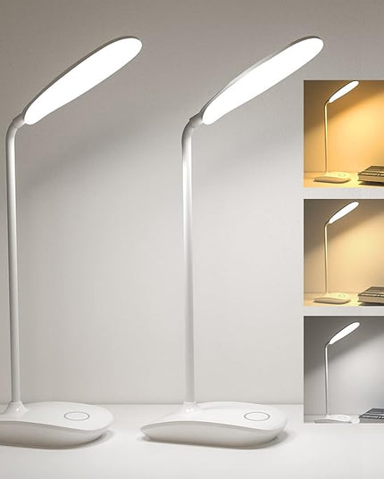 DEEPLITE Battery Operated Desk Lamp, LED Desk Light 3 Lighting Stepless Dimming, Table Lamp 5W Touch Control Eye Caring, Flexible Gooseneck, Portable Reading Light for Dorm Study Bedroom (Set of 2) - LeafyLoom