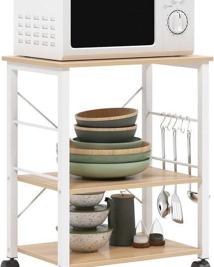 sogesfurniture 3-Tier Kitchen Baker's Rack Utility Shelf Microwave Oven Stand Storage Cart Workstation Shelf 3-Tier Kitchen Utility Cart on Wheels with Storage, Maple - LeafyLoom