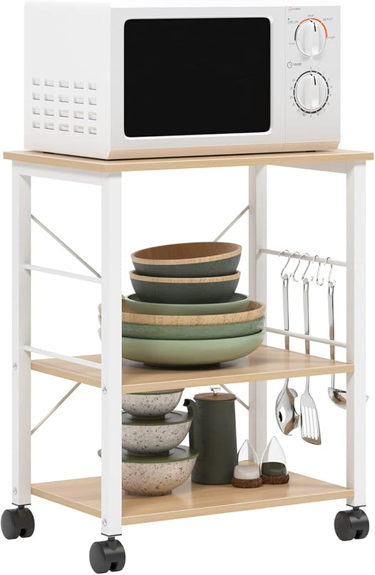 sogesfurniture 3-Tier Kitchen Baker's Rack Utility Shelf Microwave Oven Stand Storage Cart Workstation Shelf 3-Tier Kitchen Utility Cart on Wheels with Storage, Maple - LeafyLoom