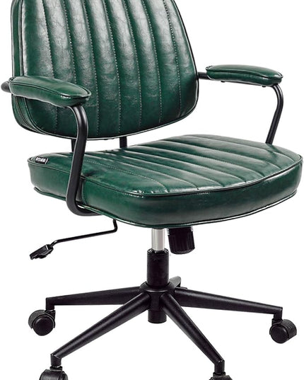 Arts Wish Mid Century Office Chair, Green Leather Desk Chair with Wheels and Arms, Adjustable Seat Height and Backrest, Suitable for Home or Office Use - LeafyLoom