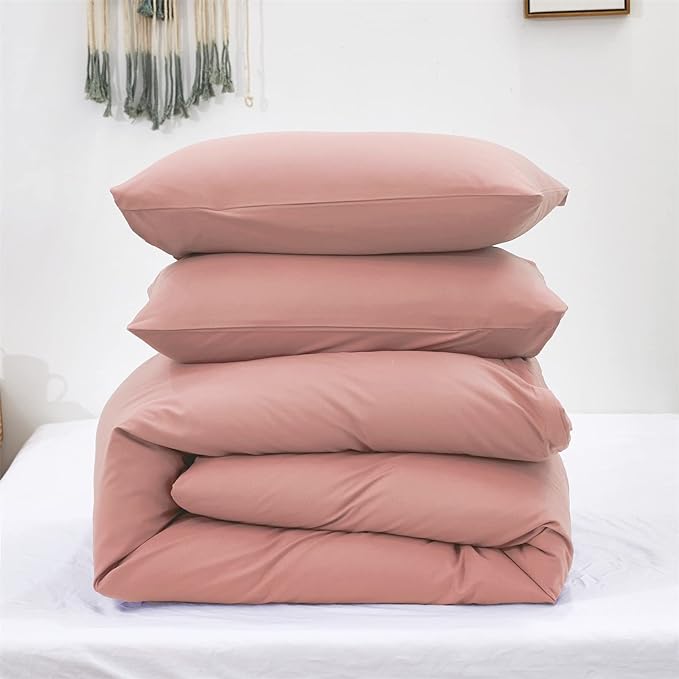 Queen Blush Pink Cotton Comforter Set, 3 PCS Breathable Bedding with 2 Pillowcases, Fade-Resistant, Lightweight, Durable, Ideal for Gift - LeafyLoom