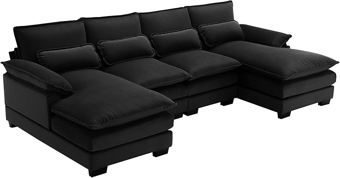 Symmetrical Modular Sectional Sofa with Chaise Lounge, 6 Seater Velvet Upholstered Cloud Couch, U Shaped Oversized Sleeper Sofa&Couches with Thicked Cushion & Detackable Backrest Living Room - LeafyLoom