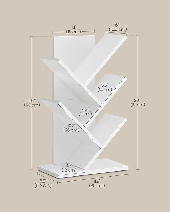 VASAGLE Tree Bookshelf, 5-Tier Bookcase, Small Bookshelf, Space-Saving Corner Shelf, Book Tree, Holds Books, CDs, Games, for Bedroom, Living Room, Home Office, Cloud White ULBC183T14 - LeafyLoom