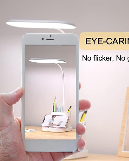 YOUKOYI LED Desk Lamps for Home Office, Rechargeable Battery Operated Desk Lamp with Touch Control, Stepless Dimming, 3 Color Modes, Pen Holder and Night Light- Gooseneck Desk light for Study, Reading - LeafyLoom