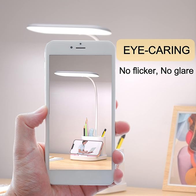 YOUKOYI LED Desk Lamps for Home Office, Rechargeable Battery Operated Desk Lamp with Touch Control, Stepless Dimming, 3 Color Modes, Pen Holder and Night Light- Gooseneck Desk light for Study, Reading - LeafyLoom