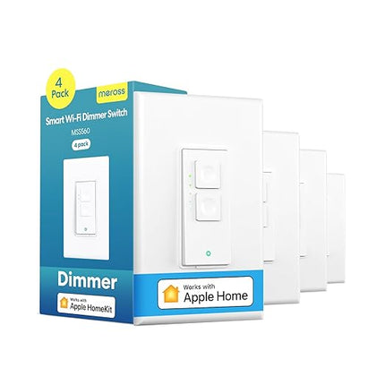 meross 4 Pack Smart Dimmer Switch Single Pole Supports Apple HomeKit, Alexa Google Assistant & SmartThings, 2.4Ghz WiFi Light Switch for Dimmable LED, Neutral Wire Required, Remote Control Schedule meross