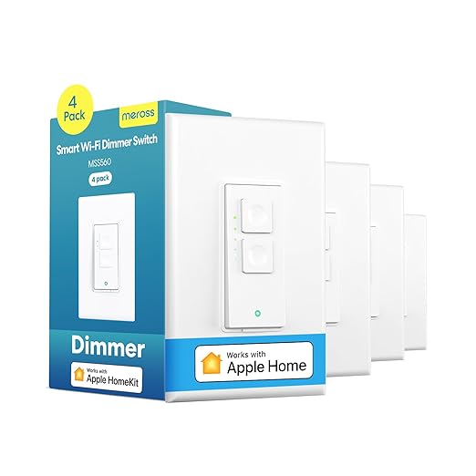 meross 4 Pack Smart Dimmer Switch Single Pole Supports Apple HomeKit, Alexa Google Assistant & SmartThings, 2.4Ghz WiFi Light Switch for Dimmable LED, Neutral Wire Required, Remote Control Schedule meross
