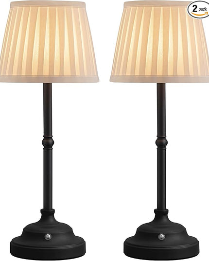 KDG Cordless LED Table Lamp Set of 2, Portables Fabric Shade Desk Lamps, 5000mAh Rechargeable Battery Powered Lighting, Dimmable Light for Dining Room, Bedroom, Bedside, Night Light, Balcony (Black) - LeafyLoom