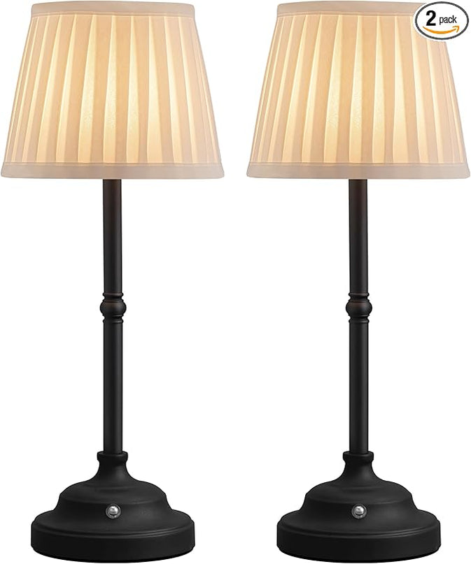 KDG Cordless LED Table Lamp Set of 2, Portables Fabric Shade Desk Lamps, 5000mAh Rechargeable Battery Powered Lighting, Dimmable Light for Dining Room, Bedroom, Bedside, Night Light, Balcony (Black) - LeafyLoom