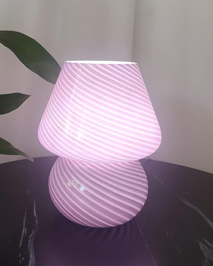 Mushroom Lamp,Glass Mushroom Bedside Table Lamps Purple Translucent Murano Vintage Style Striped Small Nightstand Desklamp Swirl Light for Home Decor, Dining, Living, Bedroom, Gift (Stripe Purple) - LeafyLoom