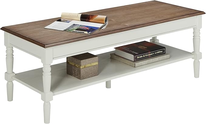 Convenience Concepts French Country Coffee Table with Shelf, Driftwood/White - LeafyLoom
