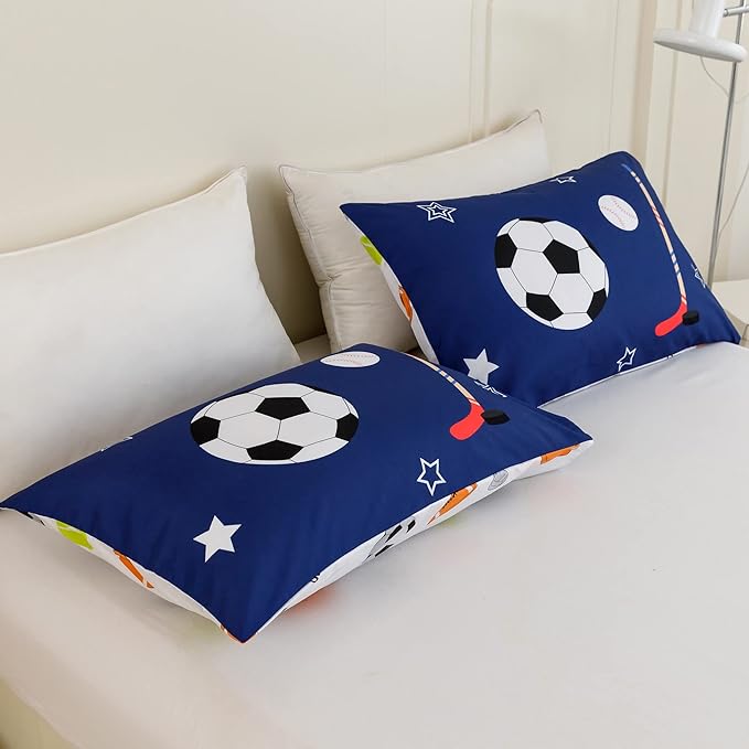 RYNGHIPY Kids Sports Theme Bedding Set, Basketball Football Baseball Tennis Print Comforter Set for Teens Boys Girls, Super Soft Lightweight (Balls,Queen) - LeafyLoom