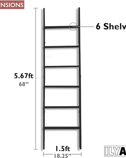Ilyapa Blanket Ladder for The Living-Room - Rustic Decorative Quilt Ladder with Folding Construction for Easy Storage, Black Weathered Wood, Blanket Ladders for The Living Room, Bathroom - LeafyLoom