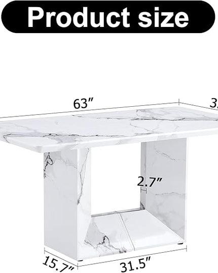 NicBex Simple Dining Table a White Marble Patterned Dining Table Suitable for Kitchen and Living Room, can Accommodate 4-6 People, White - LeafyLoom
