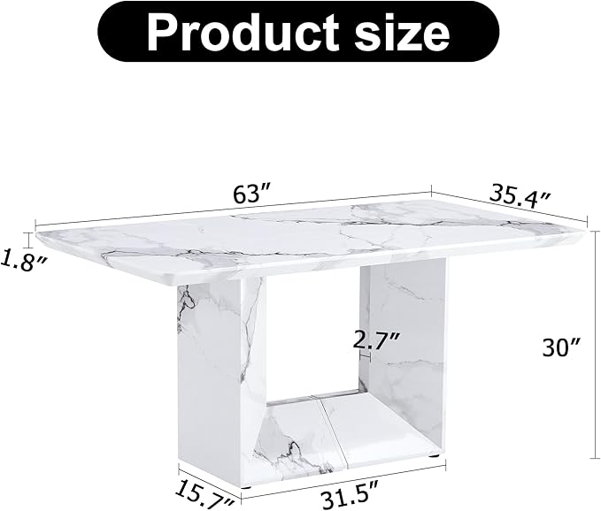 NicBex Simple Dining Table a White Marble Patterned Dining Table Suitable for Kitchen and Living Room, can Accommodate 4-6 People, White - LeafyLoom