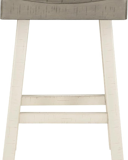 Lexicon Bar Table Set for 3, Small Kitchen table set Kitchen Island Table with 3 Saddle Bar Stools, 4 Piece Dining Table Set for Breakfast Nook, Living Room, Apartment, Counter Height, White/Coffee - LeafyLoom