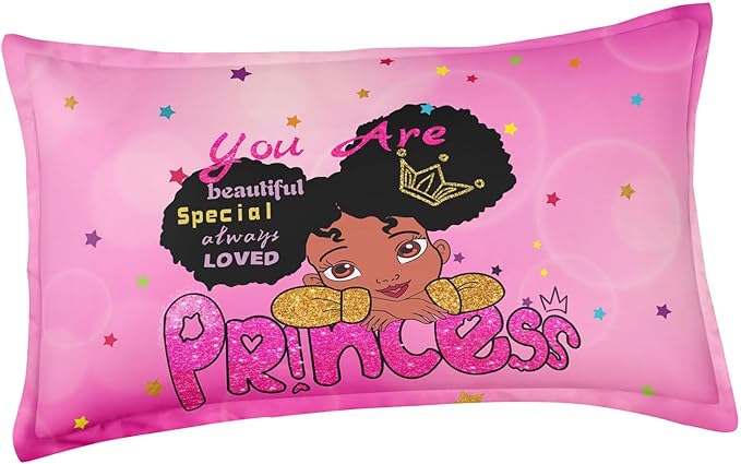 Kids Twin Bedding Set for Girls, Princess Comforter Set Twin, Black Girl Bed Set, Pink Teens Kids Daybed Quilt Set with 1 Comforter and 2 Pillow Cases - LeafyLoom