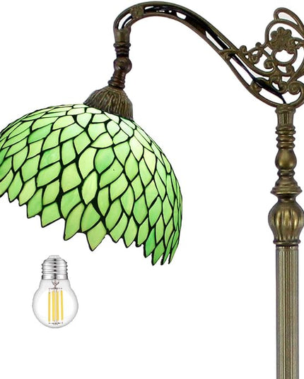 WERFACTORY Tiffany Lamp Floor Green Wisteria Stained Glass Arched Lamp 12X18X64 Inches Gooseneck Adjustable Corner Standing Reading Light Decor Bedroom Living Room S523 Series - LeafyLoom