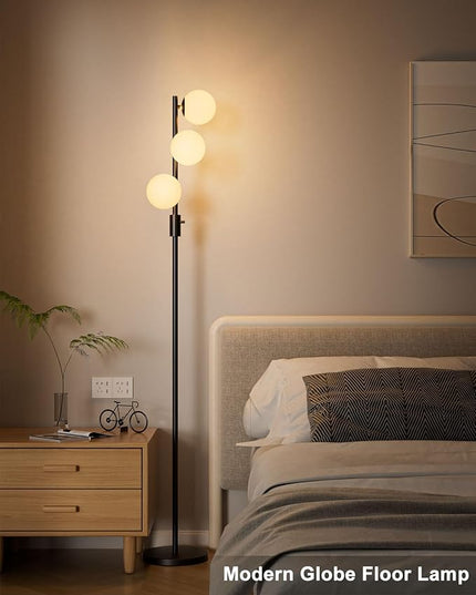 Lightdot Dimmable (Brightness Adjustable) Globe Floor Lamp, Black Pole Standing Lamps with 3PCS 3000K G9 Bulbs, Mid Century Modern Floor Lamp for Living Room - LeafyLoom