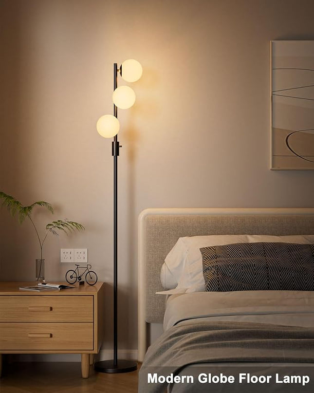 Lightdot Dimmable (Brightness Adjustable) Globe Floor Lamp, Black Pole Standing Lamps with 3PCS 3000K G9 Bulbs, Mid Century Modern Floor Lamp for Living Room - LeafyLoom