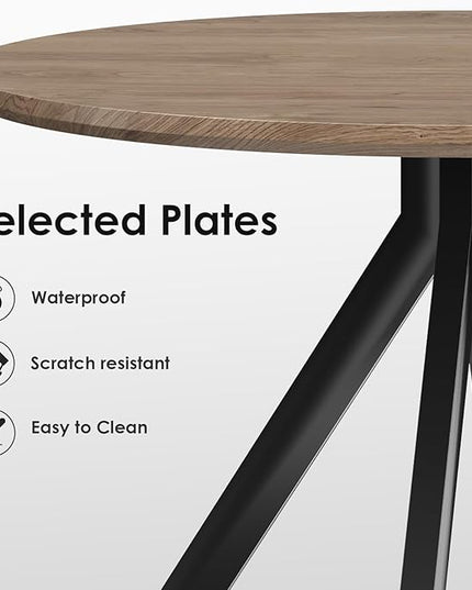 Farini Brown Dining Table for 4-6 Person,39" Round Wooden Dining Tabletop and Metal Frame for Home Kitchen Dining Desk (39 inch,100cm) - LeafyLoom