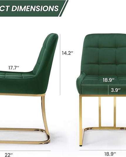 STARY Upholstered Velvet Armless Dining Room Chairs with Gold Metal Legs for Kitchen Restaurant, Green- Set of 4 - LeafyLoom