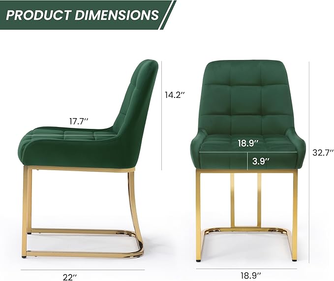 STARY Upholstered Velvet Armless Dining Room Chairs with Gold Metal Legs for Kitchen Restaurant, Green- Set of 4 - LeafyLoom