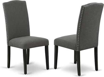 East West Furniture SHEN3-BLK-20 3 Piece Room Set Contains a Round Kitchen Dining Table with Pedestal and 2 Dark Gotham Linen Fabric Upholstered Chairs, 42x42 Inch - LeafyLoom