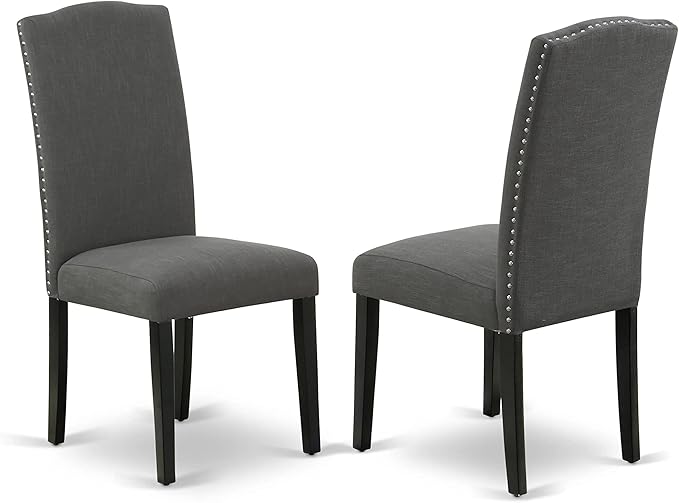 East West Furniture SHEN3-BLK-20 3 Piece Room Set Contains a Round Kitchen Dining Table with Pedestal and 2 Dark Gotham Linen Fabric Upholstered Chairs, 42x42 Inch - LeafyLoom