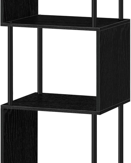 smusei 4 Tier Bookshelf for Small Spaces Narrow Black Bookcase Organizer S-Shaped Wood Corner Bookshelves for Bedroom, Study Room, Living Room and Home Office - LeafyLoom