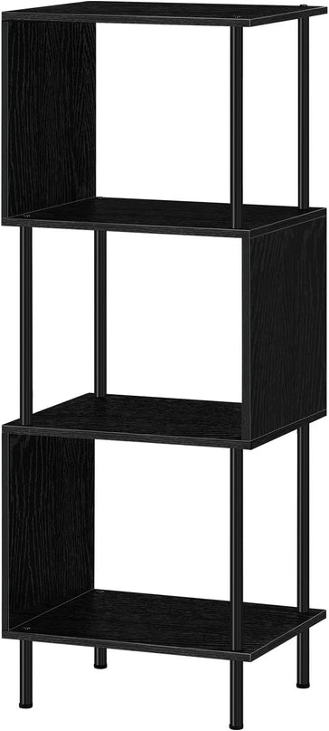 smusei 4 Tier Bookshelf for Small Spaces Narrow Black Bookcase Organizer S-Shaped Wood Corner Bookshelves for Bedroom, Study Room, Living Room and Home Office - LeafyLoom