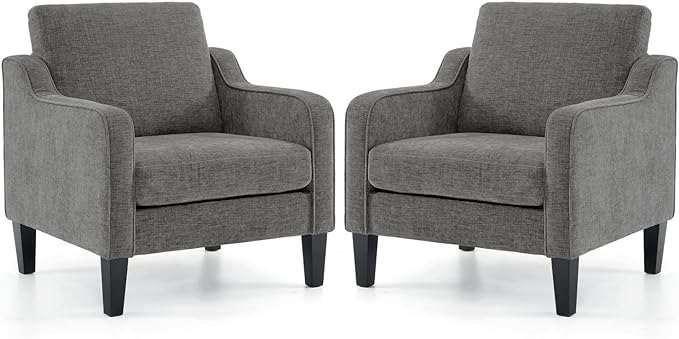 VINGLI Accent Chairs Set of 2 for Living Room Chairs Mid Century Modern Chair Soft Chenille Sofa Chair Upholstered Arm Chair Comfy Chair for Bedroom, Play Room, Apartment (Light Grey) - LeafyLoom