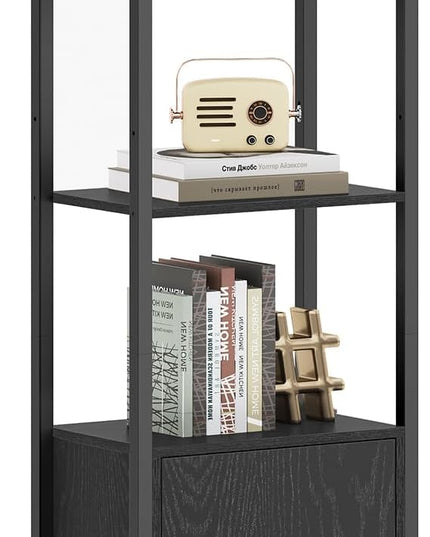 VASAGLE 6-Tier Bookshelf, Tall Bookcase with Door, Steel Frame, Adjustable Shelves, 9.4 x 15.7 x 62.8 Inches, Living Room Bedroom, Ebony Black and Ink Black ULLS132B01 - LeafyLoom