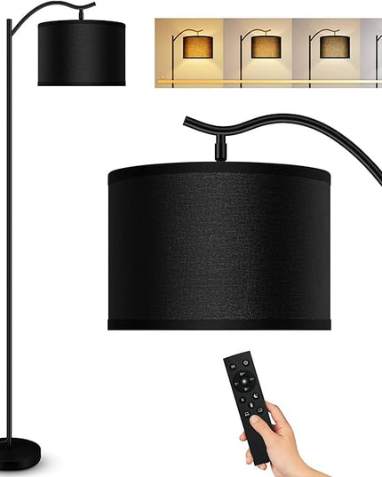 BoostArea Floor Lamp for Living Room,Arc Floor Lamp with Remote Control,Stepless Dimmable Brightness & Colors Temperature 2700k-6500k,Modern Standing Lamp for Bedroom Study Room Office,Black - LeafyLoom