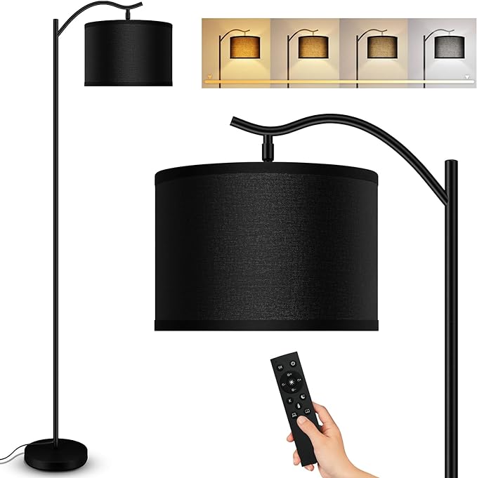 BoostArea Floor Lamp for Living Room,Arc Floor Lamp with Remote Control,Stepless Dimmable Brightness & Colors Temperature 2700k-6500k,Modern Standing Lamp for Bedroom Study Room Office,Black - LeafyLoom