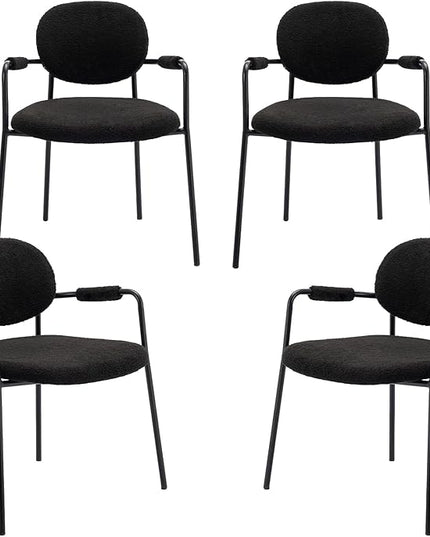 COLAMY Modern Accent Dining Chairs Set of 4, Boucle Dining Chairs with Arms, Comfy Small Sherpa Dining Armchairs with Back for Kitchen, Dining Room, Restaurant, Black - LeafyLoom