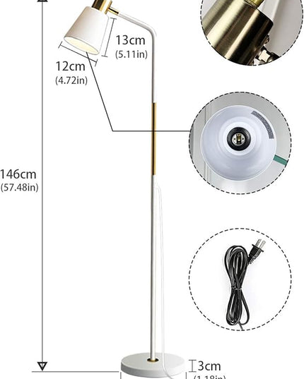 Floor Lamp, Industrial Floor Lamps for Living Rooms Rustic Farmhouse Reading Standing Floor Lamp Adjustable Metal Heads Indoor Task Lighting for Living Room Bedroom Office Home Décor (White) - LeafyLoom
