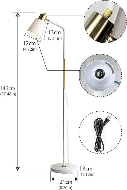 Floor Lamp, Industrial Floor Lamps for Living Rooms Rustic Farmhouse Reading Standing Floor Lamp Adjustable Metal Heads Indoor Task Lighting for Living Room Bedroom Office Home Décor (White) - LeafyLoom