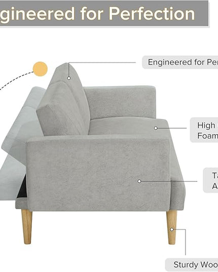 Folding Futon Sofa Tapered Wood Legs,Modern Space Saving Couch,Easily Converts to Single Bed,Easy Assembly,Multi-Functional Loveseat Ideal for Small Home Living Room,Grey, 76" - LeafyLoom