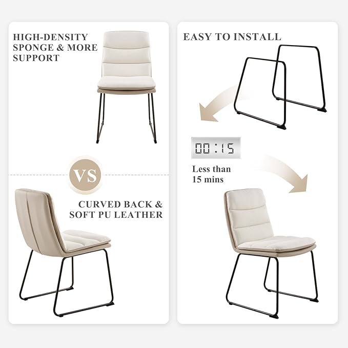 COLAMY Dining Chairs Set of 6, Modern Waffle Fabric Dining Chairs, Faux Leather Chairs with Back for Kitchen Dining Living Waiting Room, Cream - LeafyLoom