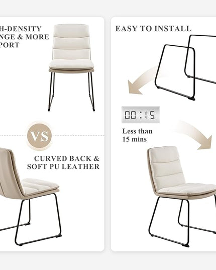 COLAMY Dining Chairs Set of 4, Modern Waffle Fabric Dining Chairs, Faux Leather Chairs with Back for Kitchen Dining Living Waiting Room, Cream - LeafyLoom