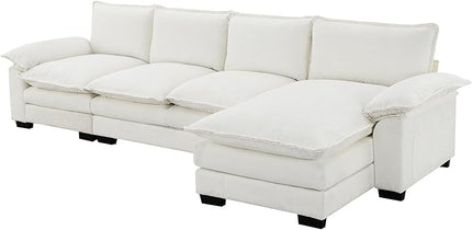 118" Sectional Sofa, L-Shaped Couch Set with Double Cushions and Chaise Lounge, 5-seat Upholstered Indoor Furniture for Living Room, Apartment, Office, 118inch, White - LeafyLoom