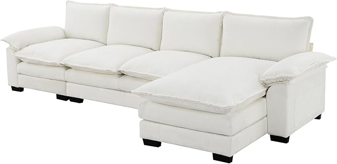 118" Sectional Sofa, L-Shaped Couch Set with Double Cushions and Chaise Lounge, 5-seat Upholstered Indoor Furniture for Living Room, Apartment, Office, 118inch, White - LeafyLoom