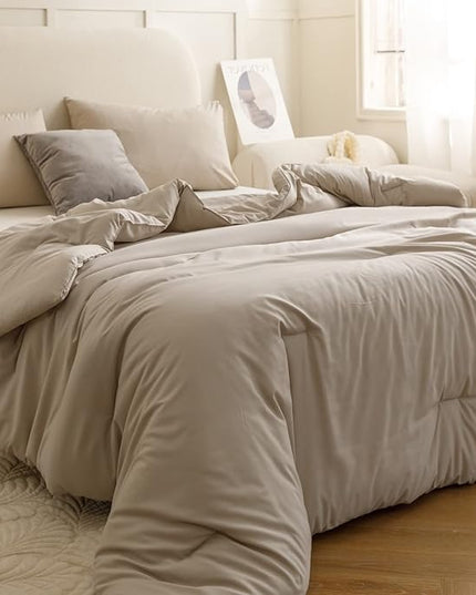 ROSGONIA King Size Comforter Set Oatmeal, 3pcs (1 Boho Comforter & 2 Pillowcases), All Season Bedding Soft Lightweight Bedspread Blanket Quilt - LeafyLoom