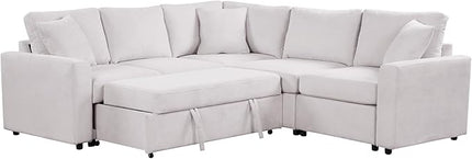 Extra Wide Deep Seat Convertible Sleeper Sectional Sofa Pull Out Couch Bed , L Shaped Upholstered Reversible Corner Lounge Sofabed , 2 IN 1 Pullout Sofa&Couches with Thicked Cushions for Living Room - LeafyLoom