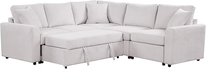 Extra Wide Deep Seat Convertible Sleeper Sectional Sofa Pull Out Couch Bed , L Shaped Upholstered Reversible Corner Lounge Sofabed , 2 IN 1 Pullout Sofa&Couches with Thicked Cushions for Living Room - LeafyLoom